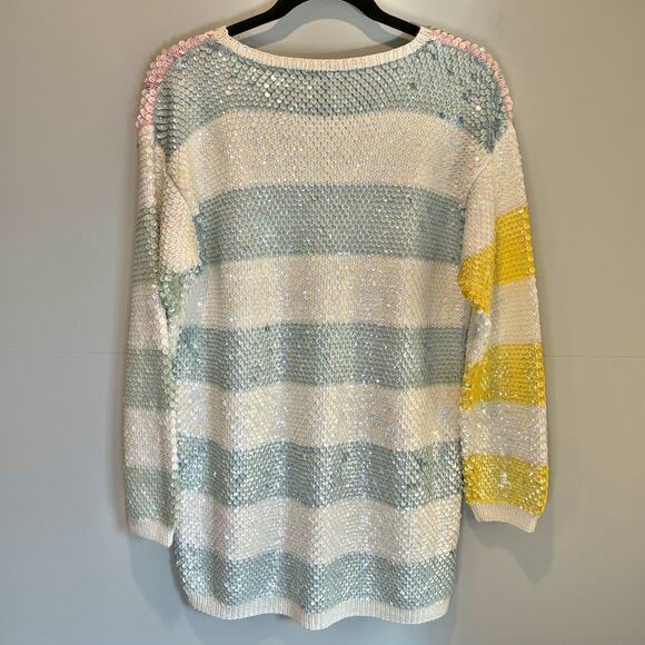 Vintage Adrienne Vittadini Striped Sequined Sweater - size Large - Picture 4 of 4